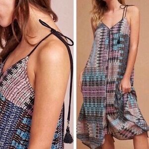 Akemi Kin anthropologie blue riviera tassel graphic midi dress womens Medium